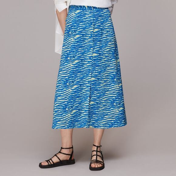 Whistles Blue Seafoam Button Front Skirt A-Line Midi Button Down Flare Size 14 - Picture 1 of 10